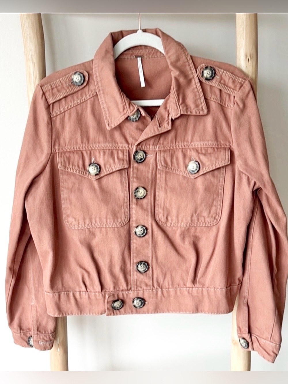 Free People Eisenhower Slouchy Boho Denim Button Up Fall Jacket Terracotta S - Picture 5 of 12